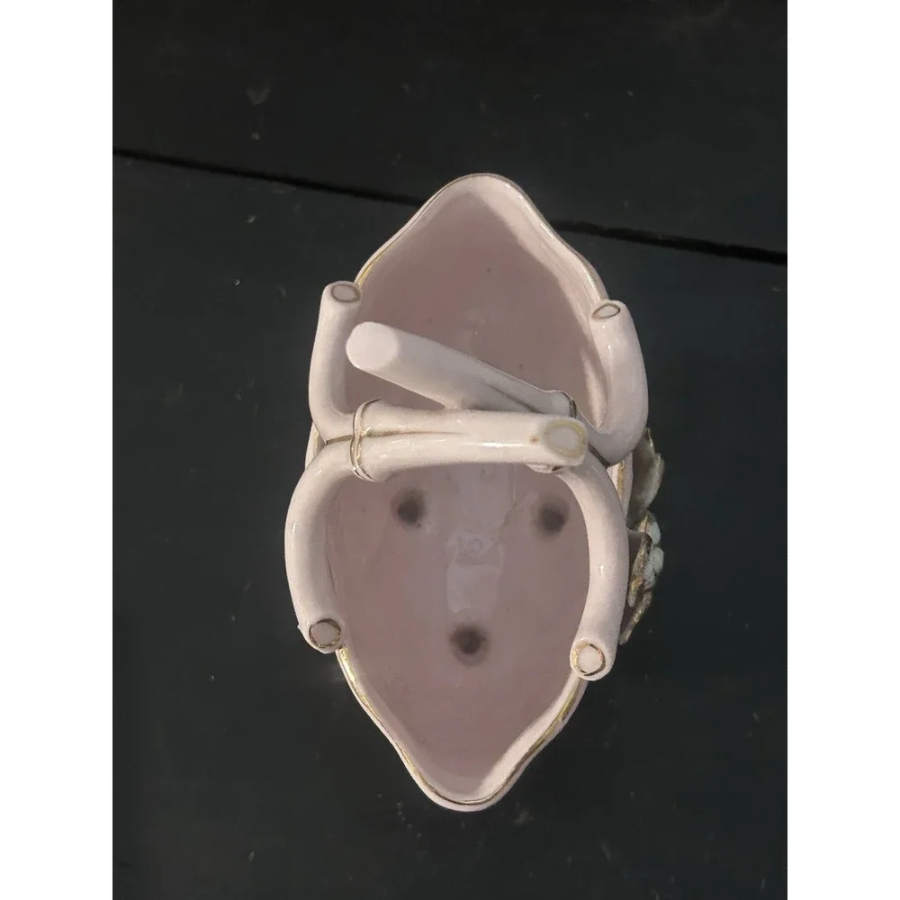 Vintage L&M Lipper & Mann Pink Porcelain Basket Floral Gold Trim Handled Decor